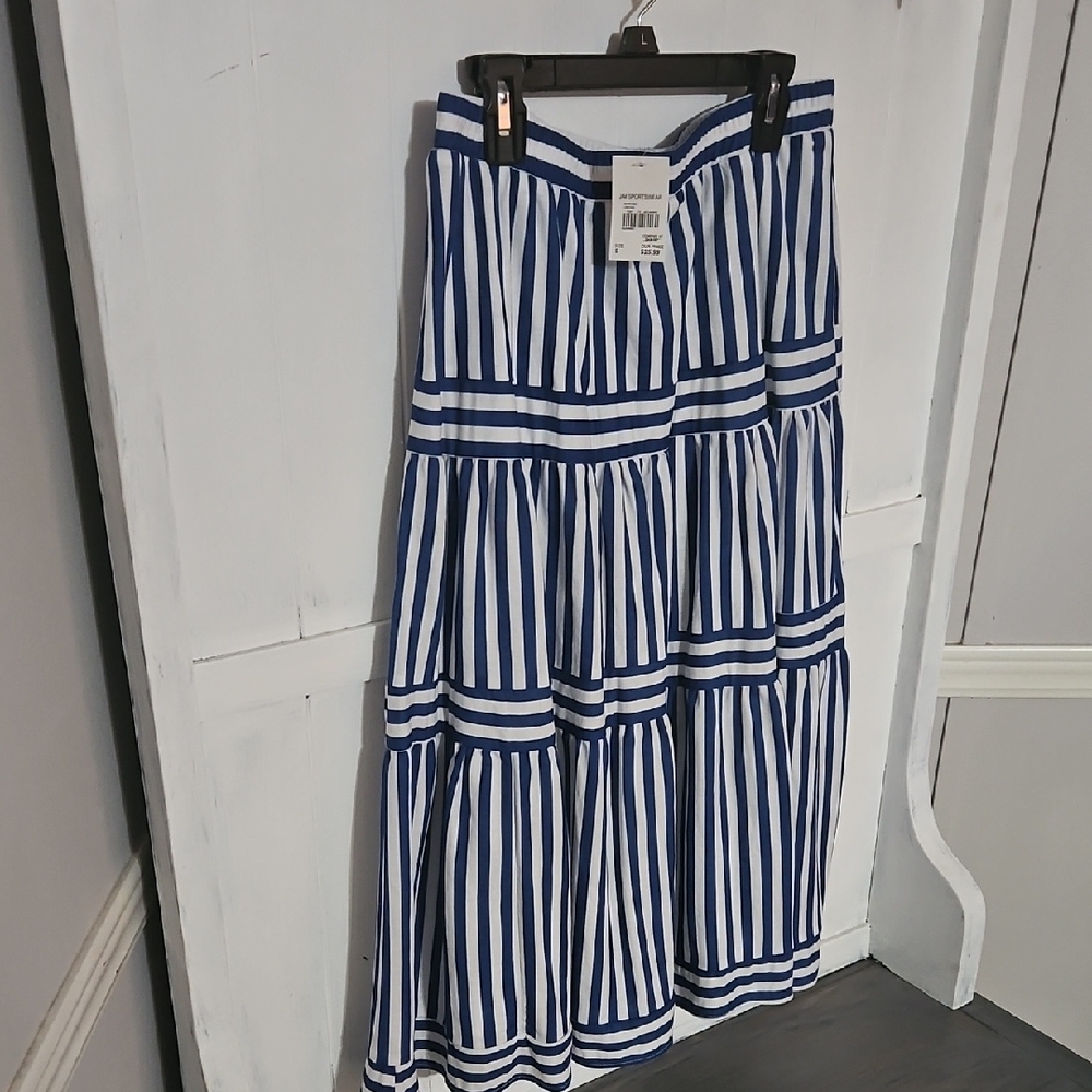 Cato Blue and White Tiered Maxi Skirt Resort Wear